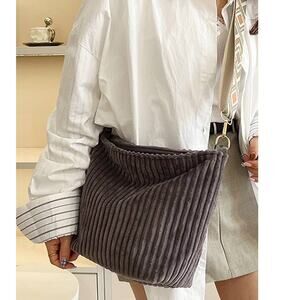 Corduroy Tote Bag Grey With Guitar Shoulder Strap